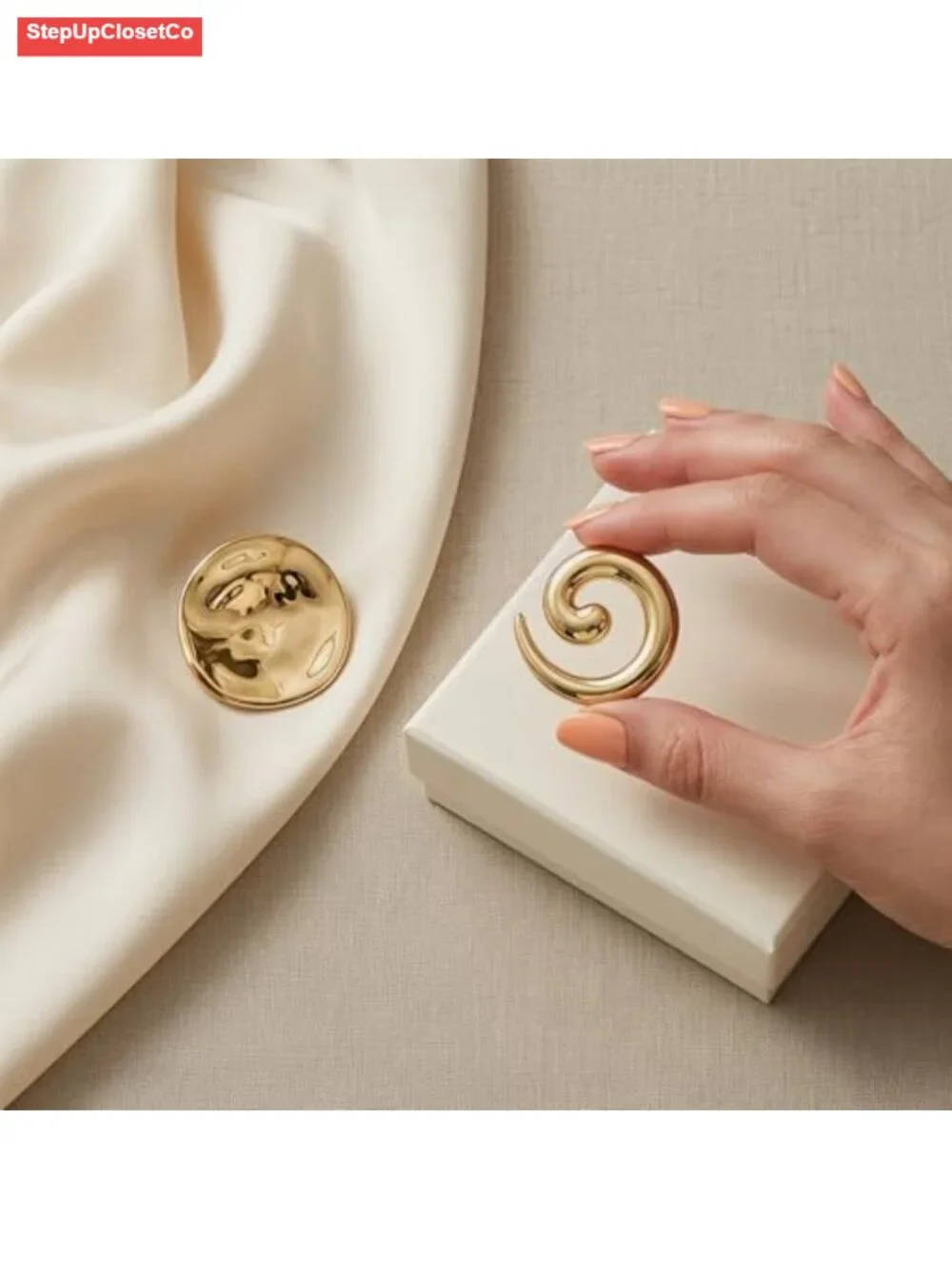 Gold Geometric Vintage Brooch Set of 2 for Coats Scarves Dresses